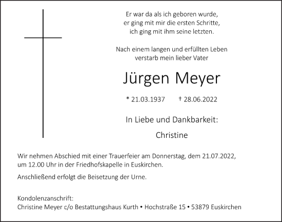 Anzeige von Jürgen Meyer von  Blickpunkt Euskirchen 