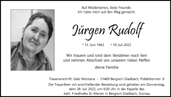 Anzeige von Jürgen Rudolf von Kölner Stadt-Anzeiger / Kölnische Rundschau / Express