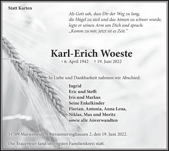 Anzeige von Karl-Erich Woeste von  Anzeigen Echo 