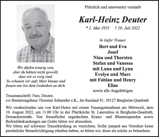 Anzeige von Karl-Heinz Deuter von  Werbepost 