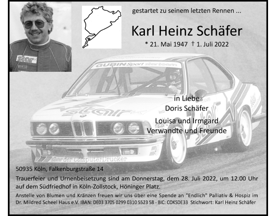 Anzeige von Karl Heinz Schäfer von Kölner Stadt-Anzeiger / Kölnische Rundschau / Express