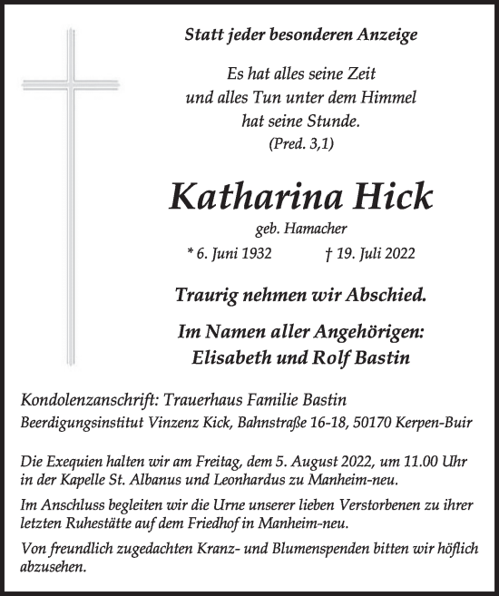 Anzeige von Katharina Hick von  Werbepost 