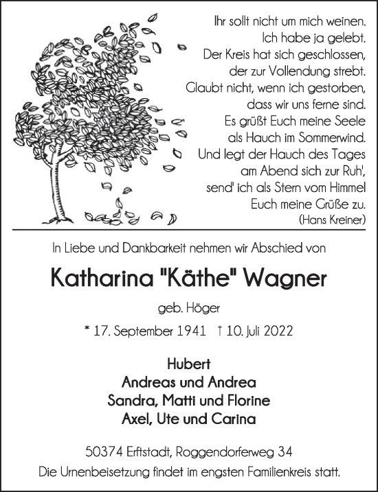 Anzeige von Katharina Wagner von  Wochenende 