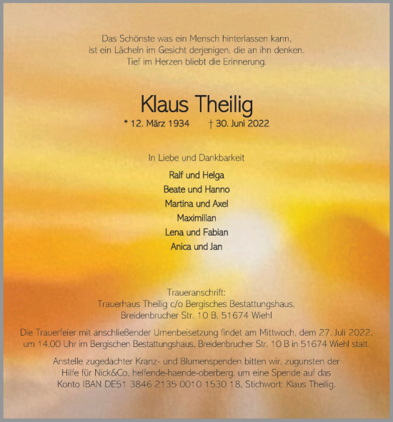 Anzeige von Klaus Theilig von  Anzeigen Echo 