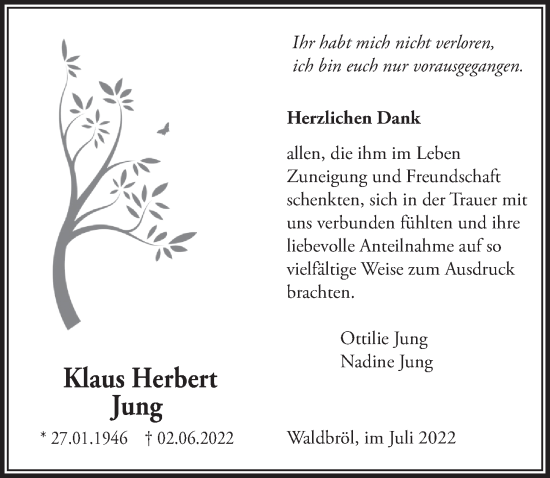 Anzeige von Klaus Herbert Jung von  Lokalanzeiger 