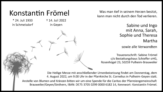Anzeige von Konstantin Frömel von Kölner Stadt-Anzeiger / Kölnische Rundschau / Express