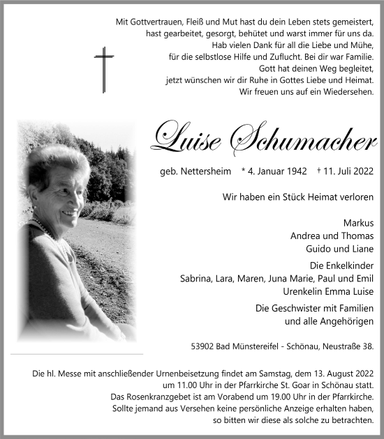 Anzeige von Luise Schumacher von  Blickpunkt Euskirchen 