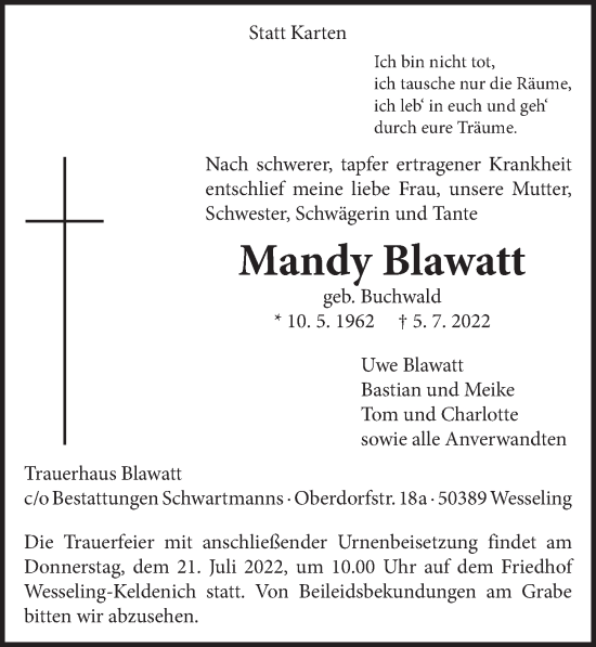 Anzeige von Mandy Blawatt von  Schlossbote/Werbekurier 