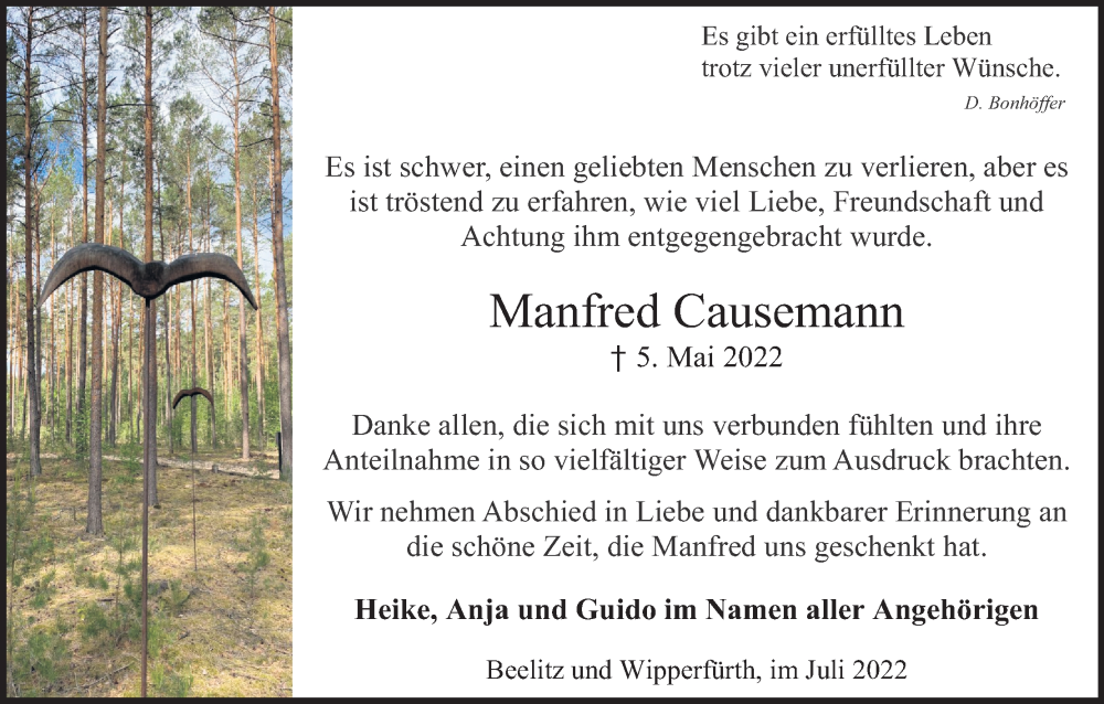  Traueranzeige für Manfred Causemann vom 16.07.2022 aus Kölner Stadt-Anzeiger / Kölnische Rundschau / Express