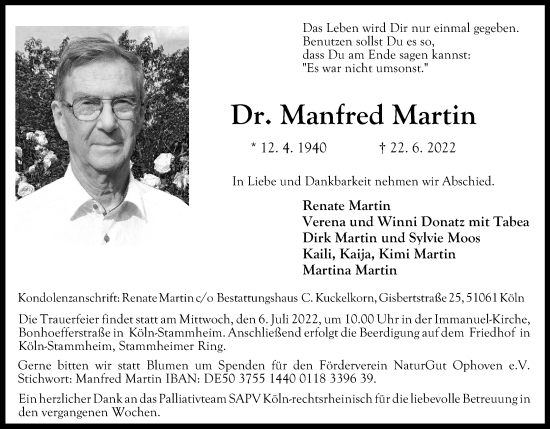 Anzeige von Manfred Martin von Kölner Stadt-Anzeiger / Kölnische Rundschau / Express