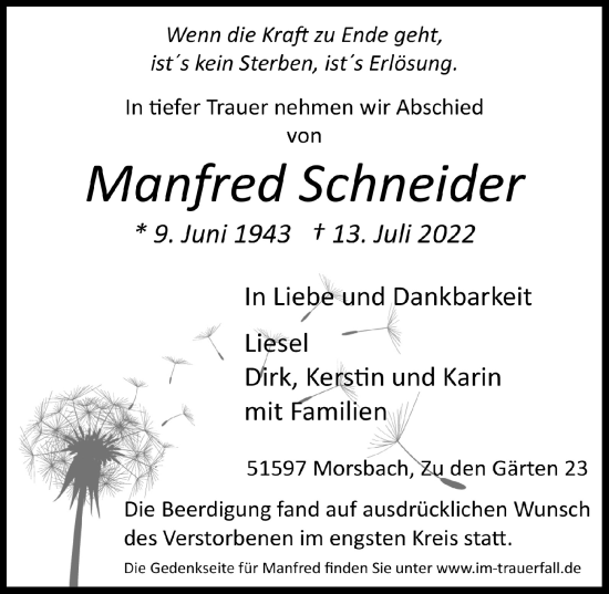 Anzeige von Manfred Schneider von  Lokalanzeiger 