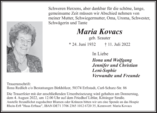Anzeige von Maria Kovacs von  Werbepost 