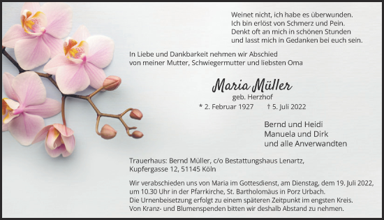 Anzeige von Maria Müller von  EXPRESS - Die Woche 