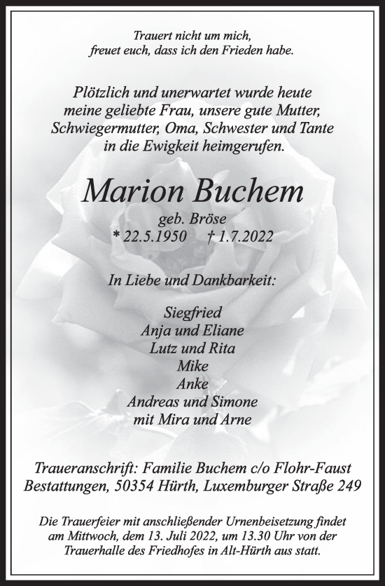 Anzeige von Marion Buchem von  Wochenende 