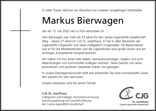 Anzeige von Markus Bierwagen von Kölner Stadt-Anzeiger / Kölnische Rundschau / Express