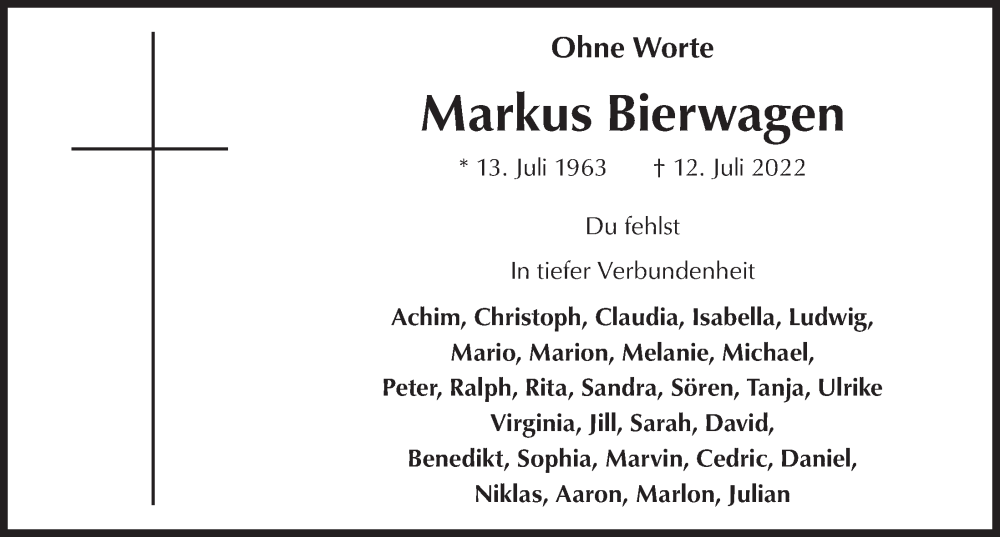  Traueranzeige für Markus Bierwagen vom 22.07.2022 aus  Anzeigen Echo 