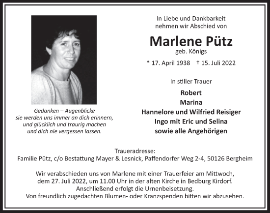 Anzeige von Marlene Pütz von  Werbepost 