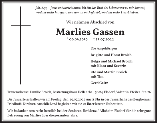 Anzeige von Marlies Gassen von  Werbepost 