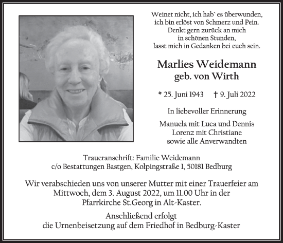 Anzeige von Marlies Weidemann von  Werbepost 