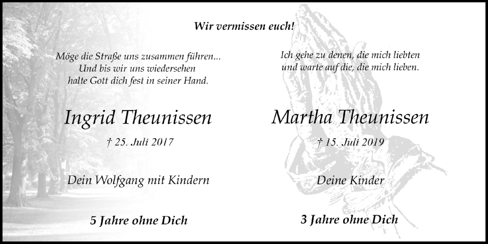  Traueranzeige für Martha Theunissen vom 22.07.2022 aus  Anzeigen Echo 