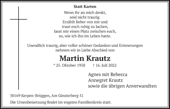 Anzeige von Martin Krautz von  Werbepost 