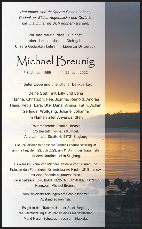 Anzeige von Michael Breunig von Kölner Stadt-Anzeiger / Kölnische Rundschau / Express