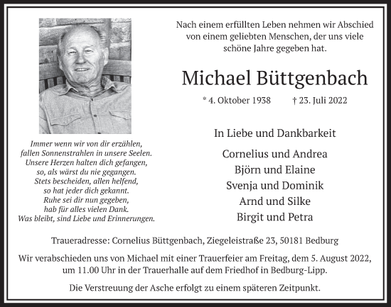 Anzeige von Michael Büttgenbach von  Werbepost 
