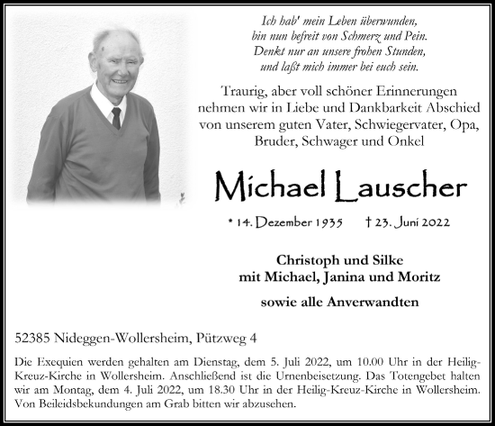 Anzeige von Michael Lauscher von  Blickpunkt Euskirchen 