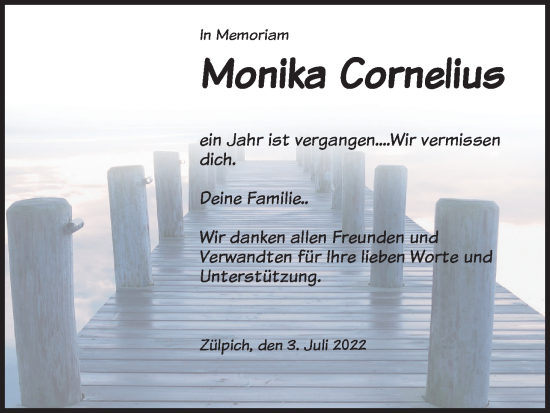 Anzeige von Monika Cornellus von Kölner Stadt-Anzeiger / Kölnische Rundschau / Express