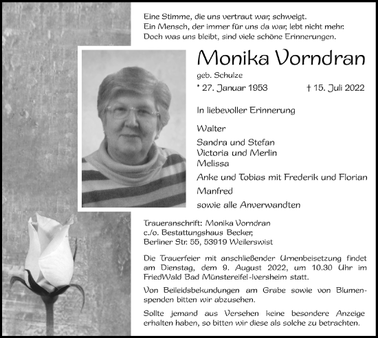 Anzeige von Monika Vorndran von  Blickpunkt Euskirchen 