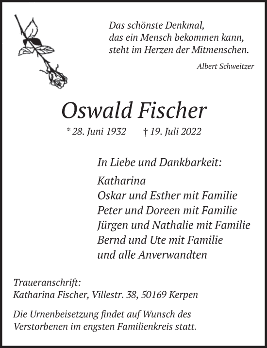 Anzeige von Oswald Fischer von  Werbepost 