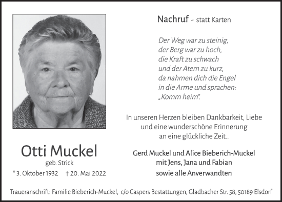 Anzeige von Otti Muckel von  Werbepost 