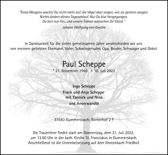 Anzeige von Paul Scheppe von Kölner Stadt-Anzeiger / Kölnische Rundschau / Express