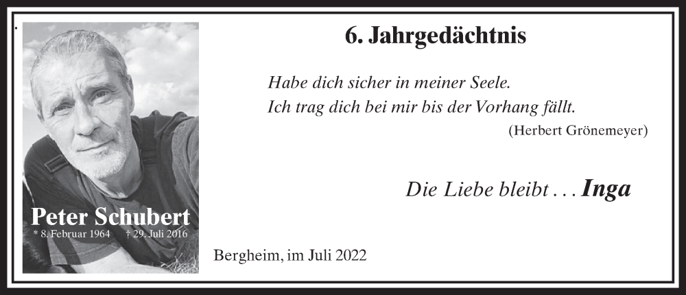  Traueranzeige für Peter Schubert vom 18.07.2023 aus  Werbepost 