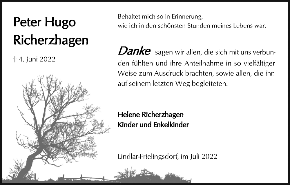  Traueranzeige für Peter Hugo Richerzhagen vom 02.07.2022 aus Kölner Stadt-Anzeiger / Kölnische Rundschau / Express