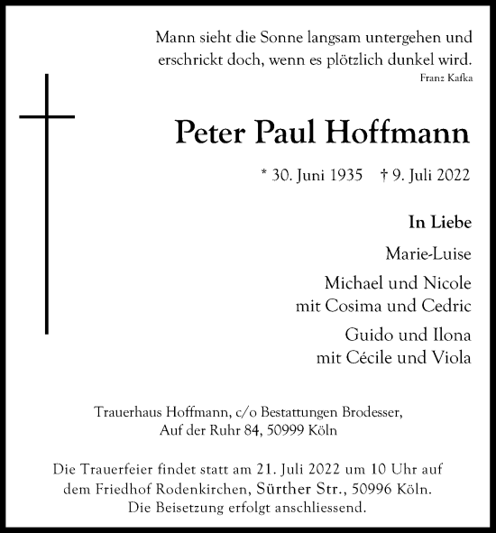 Anzeige von Peter Paul Hoffmann von Kölner Stadt-Anzeiger / Kölnische Rundschau / Express