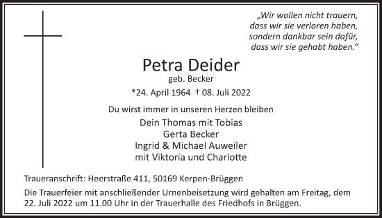 Anzeige von Petra Deider von  Werbepost 