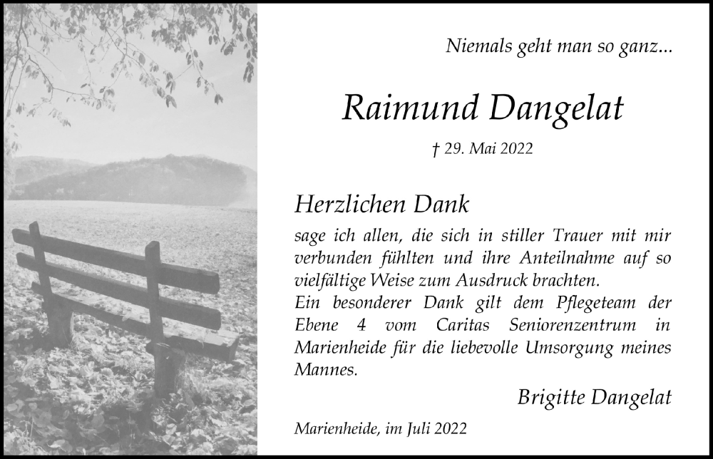  Traueranzeige für Raimund Dangelat vom 22.07.2022 aus  Anzeigen Echo 