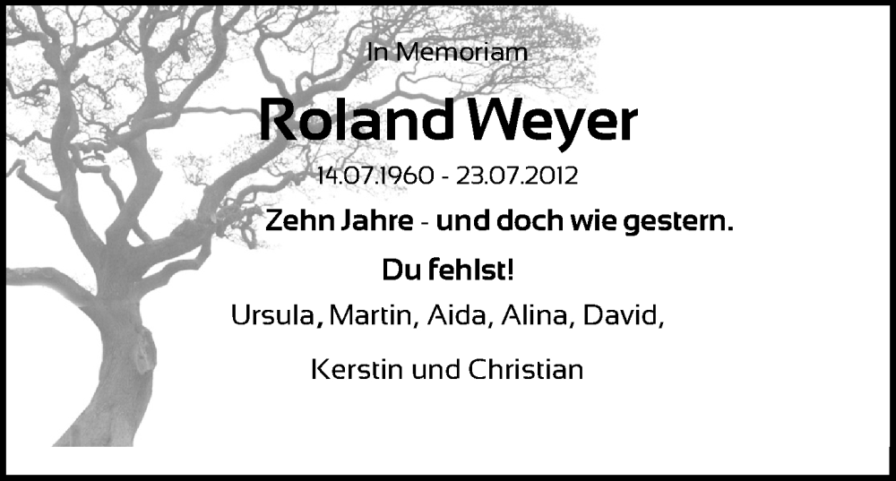  Traueranzeige für Roland Weyer vom 23.07.2022 aus Kölner Stadt-Anzeiger / Kölnische Rundschau / Express