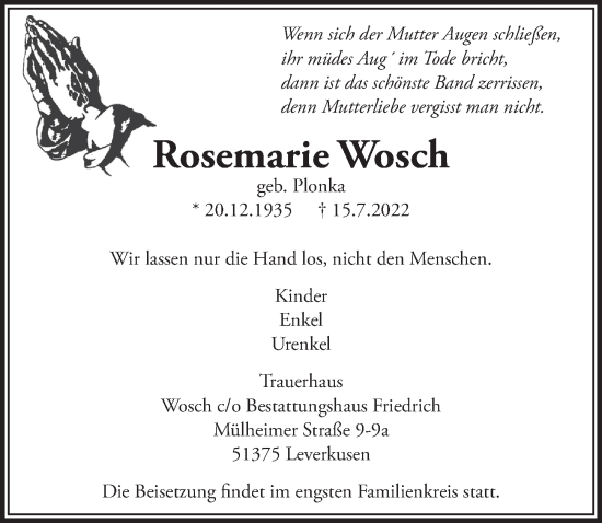 Anzeige von Rosemarie Wosch von  Lokale Informationen 