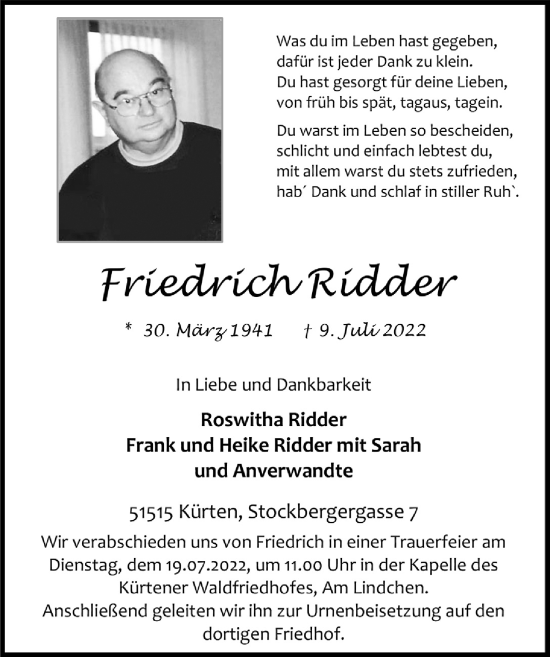 Anzeige von Roswitha Ridder von  Bergisches Handelsblatt 