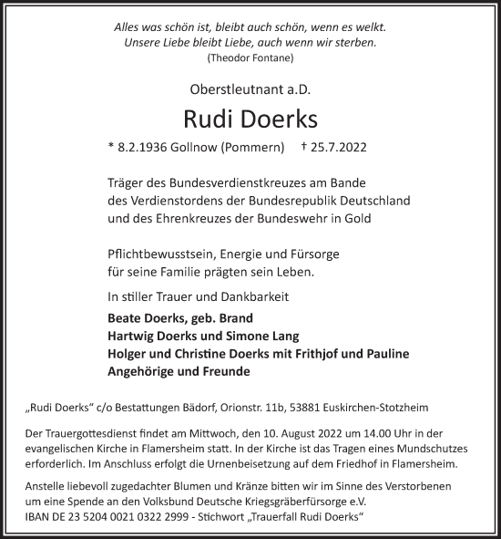 Anzeige von Rudi Doerks von  Blickpunkt Euskirchen 