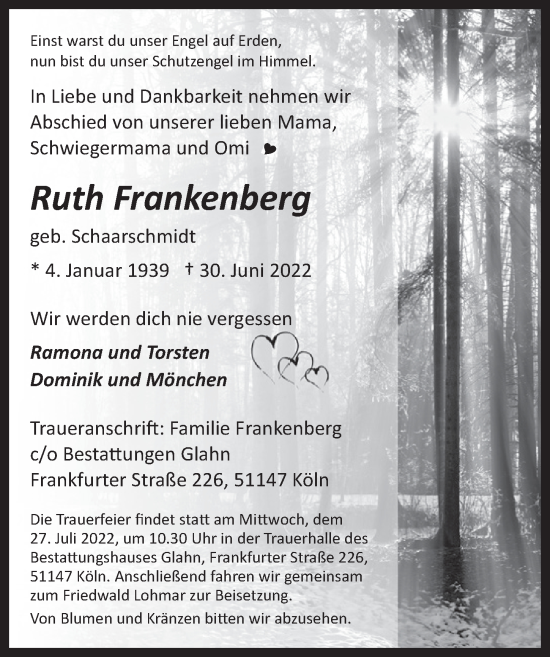 Anzeige von Ruth Frankenberg von  EXPRESS - Die Woche 