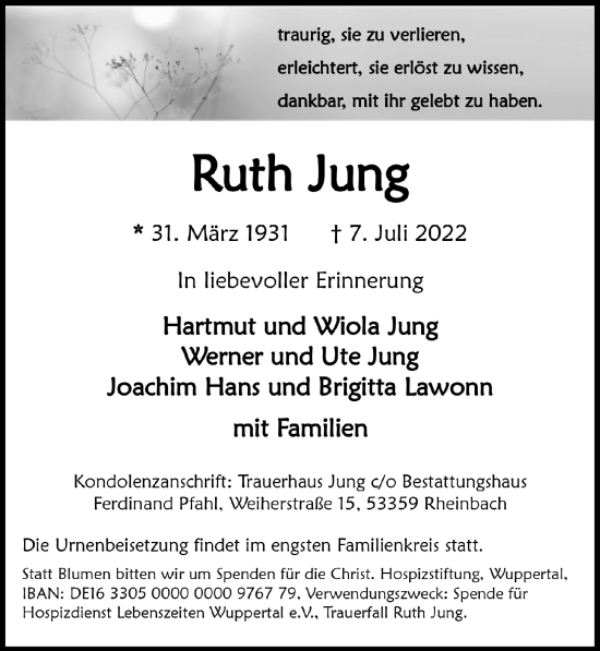 Anzeige von Ruth Jung von  Schaufenster/Blickpunkt 