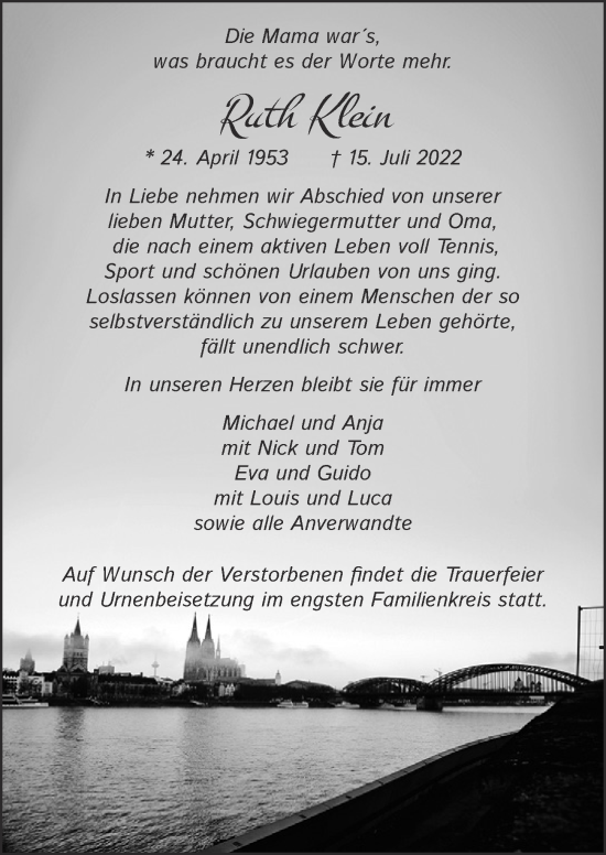 Anzeige von Ruth Klein von  Extra Blatt 