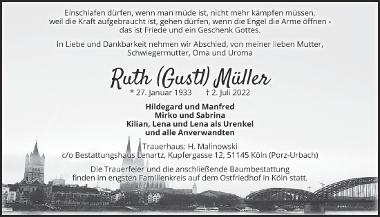 Anzeige von Ruth Müller von  EXPRESS - Die Woche 