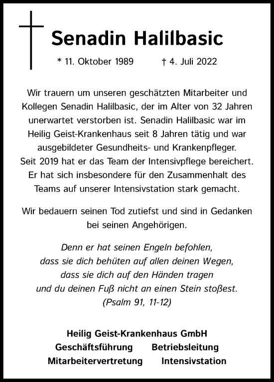 Anzeige von Senadin Halilbasic von Kölner Stadt-Anzeiger / Kölnische Rundschau / Express