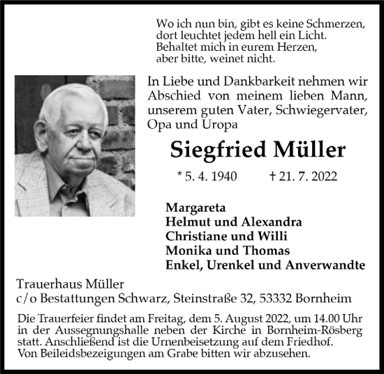 Anzeige von Siegfried Müller von  Schaufenster/Blickpunkt 
