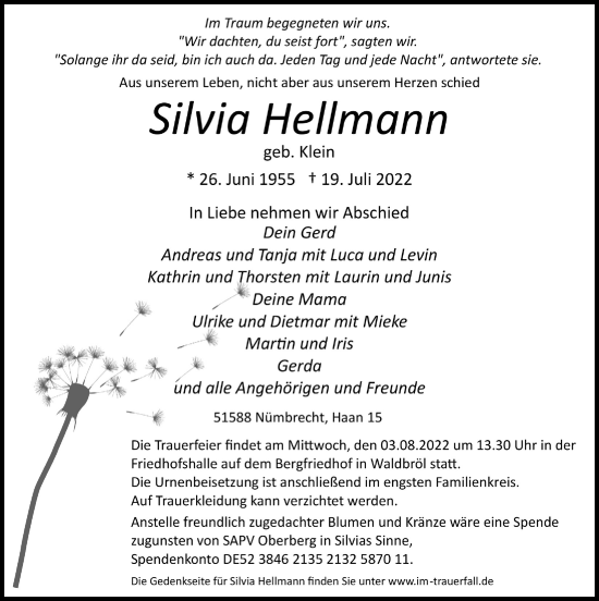 Anzeige von Silvia Hellmann von  Lokalanzeiger 
