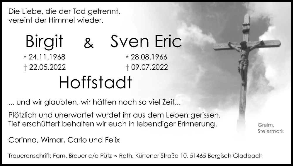  Traueranzeige für Sven Eric Hoffstadt vom 23.07.2022 aus Kölner Stadt-Anzeiger / Kölnische Rundschau / Express
